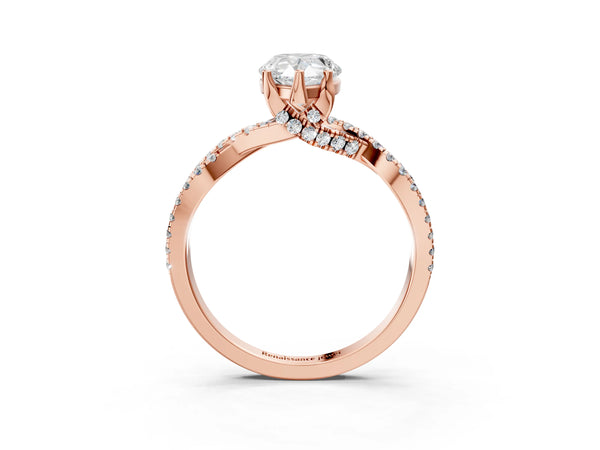 Rose gold Pear Cut Solitaire Twist Pave Diamond Engagement Ring with Prong Setting