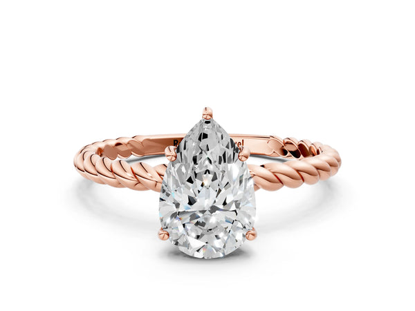 Rose Gold Pear-Shaped Twisted Solitaire Engagement Ring Setting with Plain Rope Band