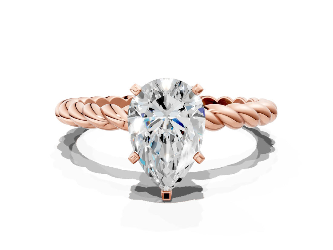 Rose gold Pear Cut Solitaire Twisted Band with Four-Prong Setting_123