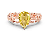 Rose gold Pear Cut Solitaire Yellow Sapphire Leaf-Inspired Vine Band Ring with Prong Setting_24