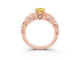 Rose gold Pear Cut Solitaire Yellow Sapphire Leaf-Inspired Vine Band Ring with Prong Setting_27