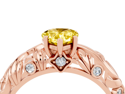 Rose gold Pear Cut Solitaire Yellow Sapphire Leaf-Inspired Vine Band Ring with Prong Setting_28