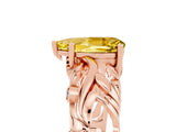 Rose gold Pear Cut Solitaire Yellow Sapphire Leaf-Inspired Vine Band Ring with Prong Setting_29