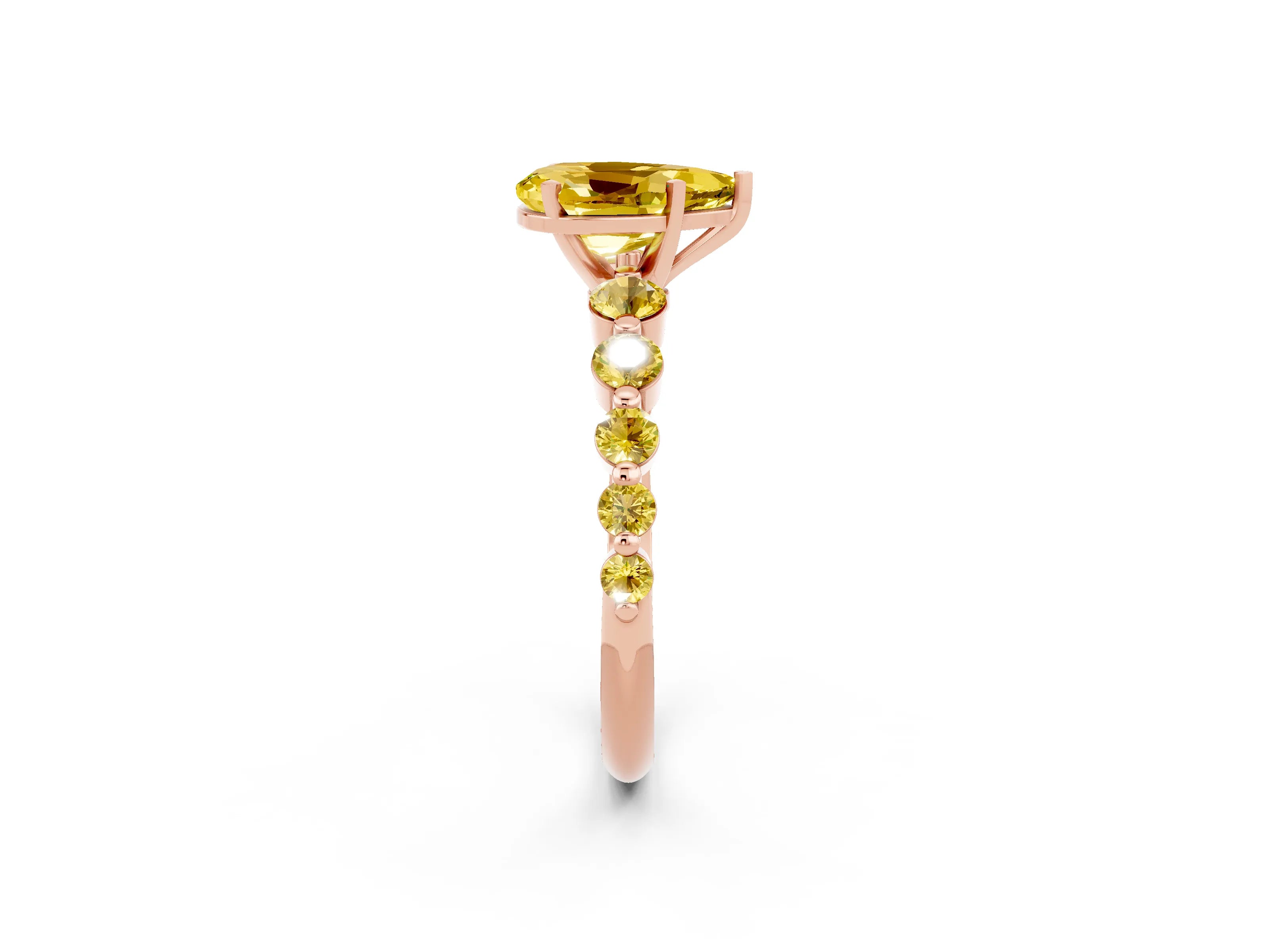 Rose gold Pear Cut Solitaire Yellow Sapphire Ring with Pave Band and Four-Prong Setting_2