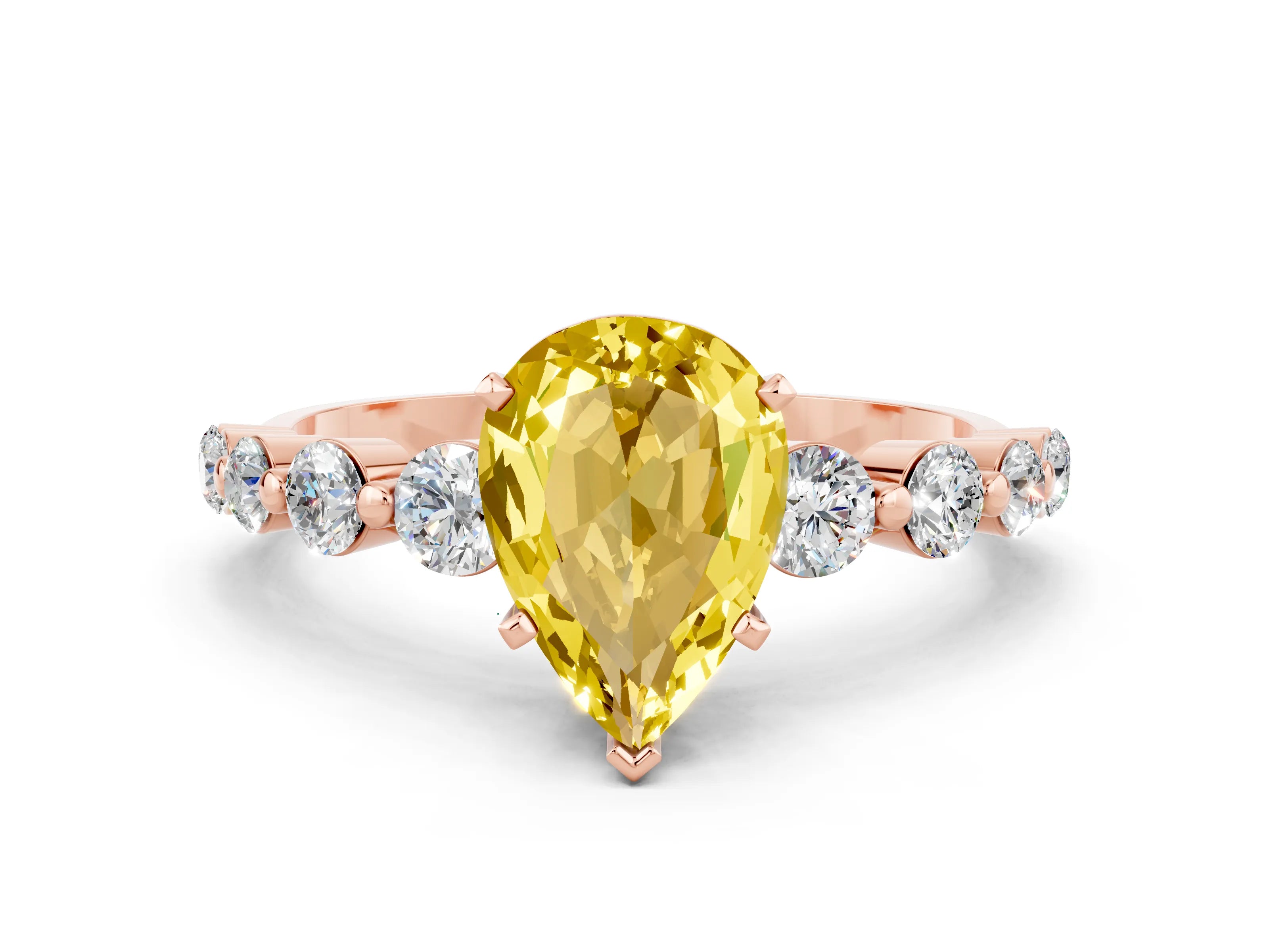 Rose gold Pear Cut Solitaire Yellow Sapphire Ring with Pave Band and Four-Prong Setting_24