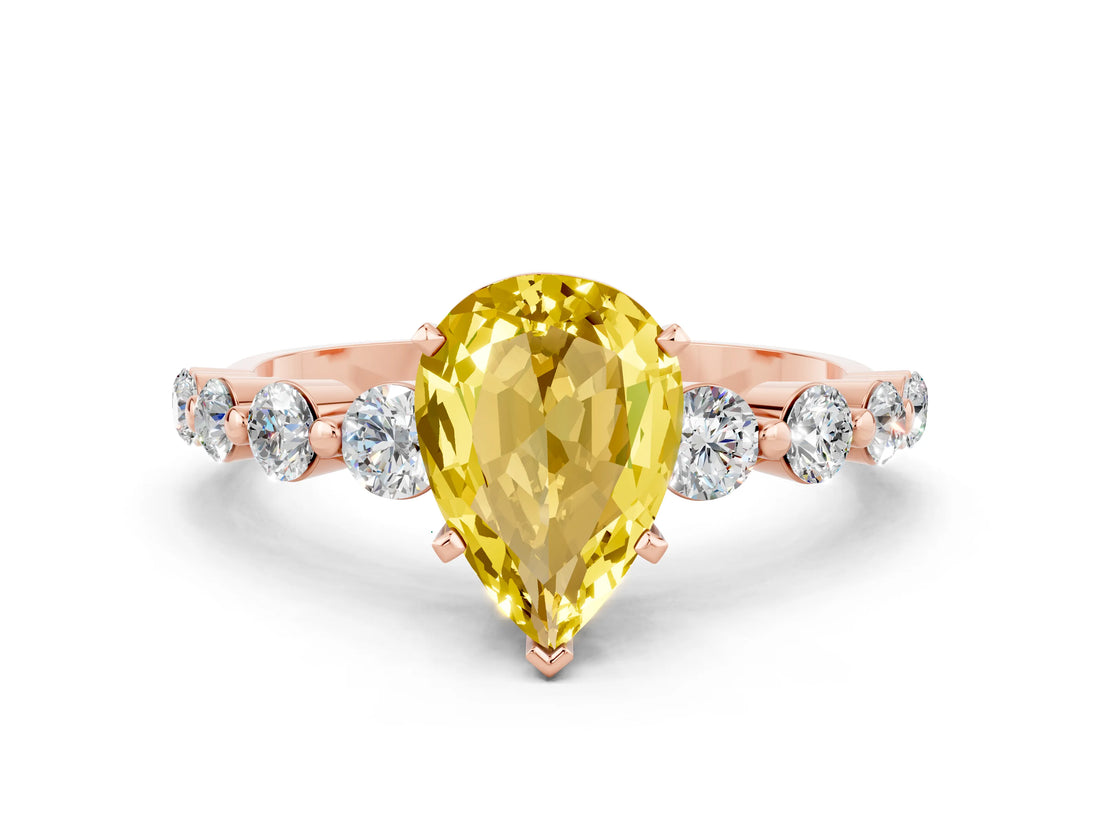 Rose gold Pear Cut Solitaire Yellow Sapphire Ring with Pave Band and Four-Prong Setting_24