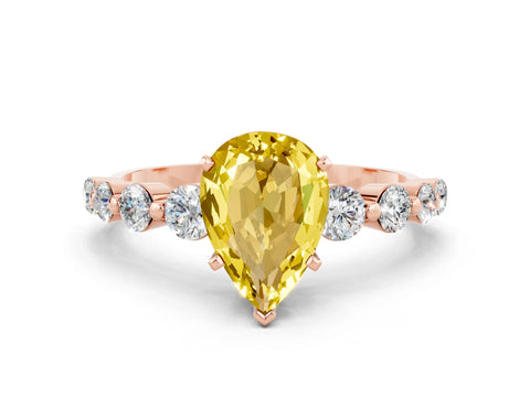 Rose gold Pear Cut Solitaire Yellow Sapphire Ring with Pave Band and Four-Prong Setting_24