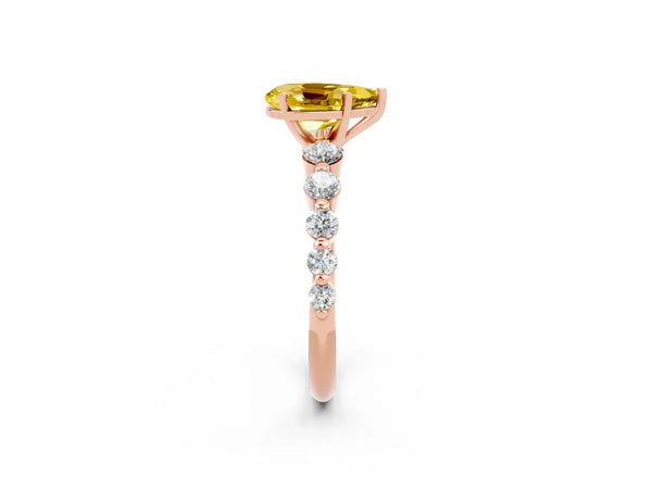 Rose gold Pear Cut Solitaire Yellow Sapphire Ring with Pave Band and Four-Prong Setting