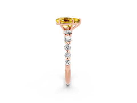 Rose gold Pear Cut Solitaire Yellow Sapphire Ring with Pave Band and Four-Prong Setting_26