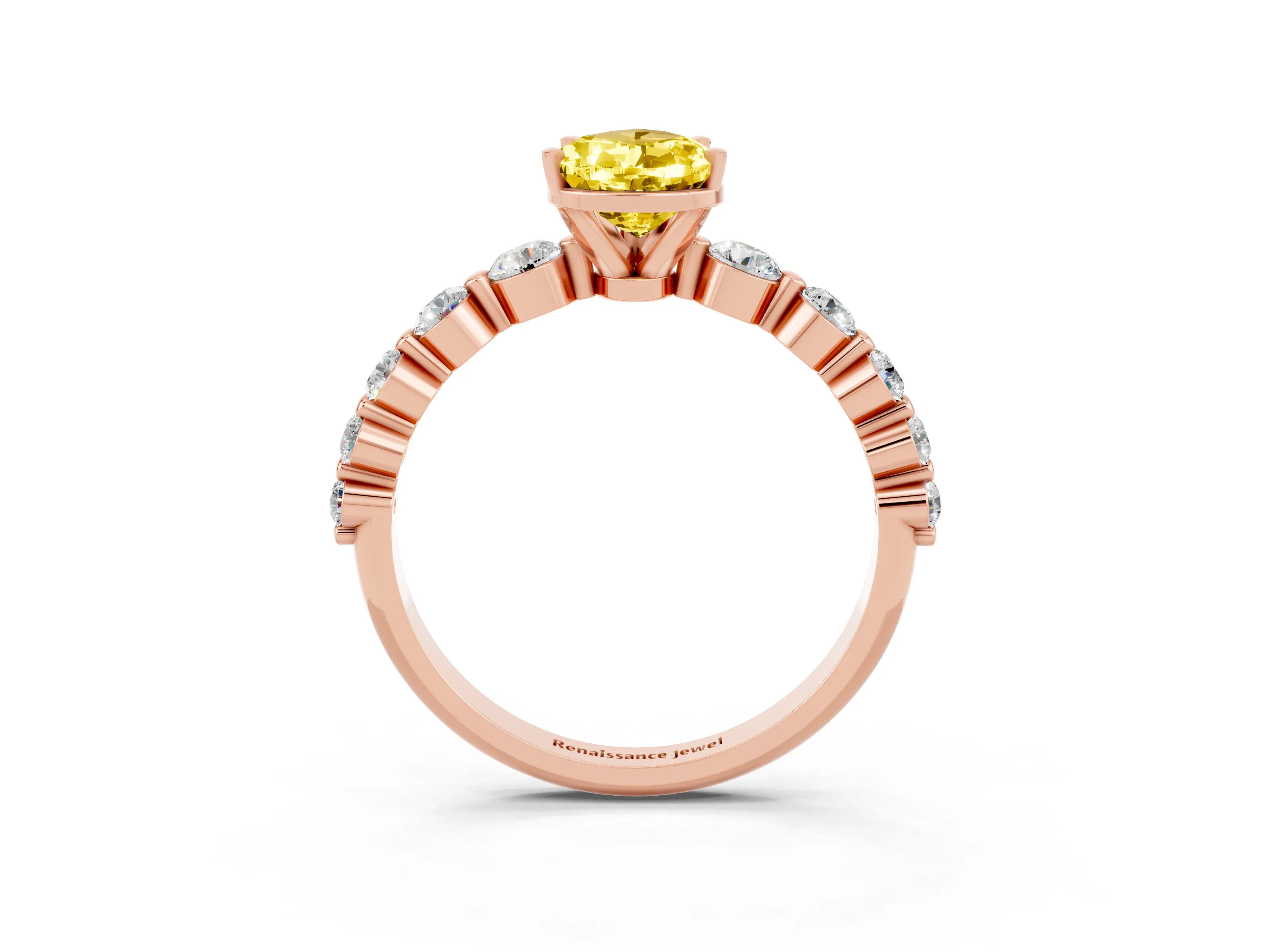 Rose gold Pear Cut Solitaire Yellow Sapphire Ring with Pave Band and Four-Prong Setting_27