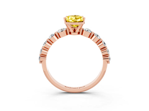 Rose gold Pear Cut Solitaire Yellow Sapphire Ring with Pave Band and Four-Prong Setting_27