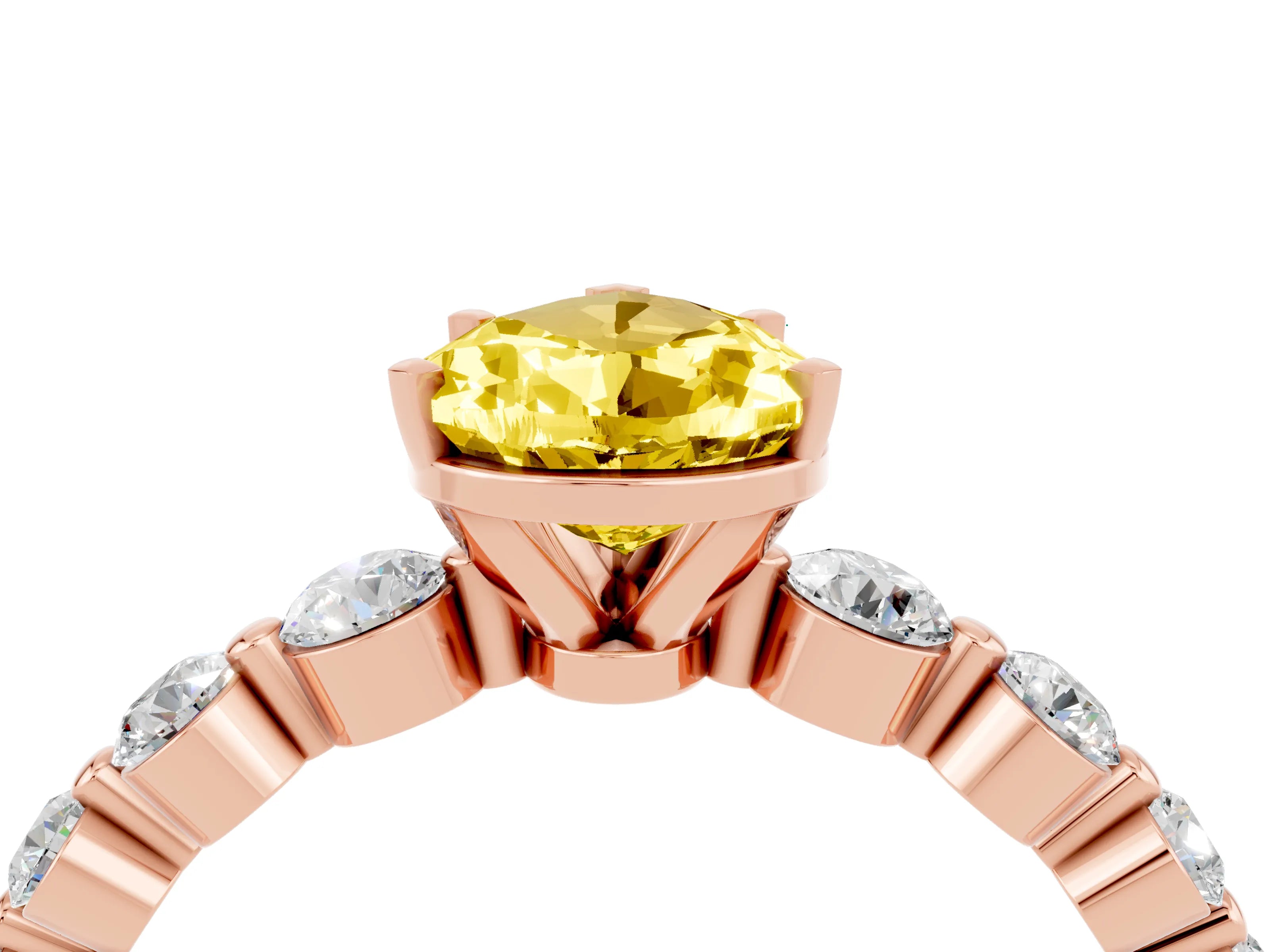 Rose gold Pear Cut Solitaire Yellow Sapphire Ring with Pave Band and Four-Prong Setting_28