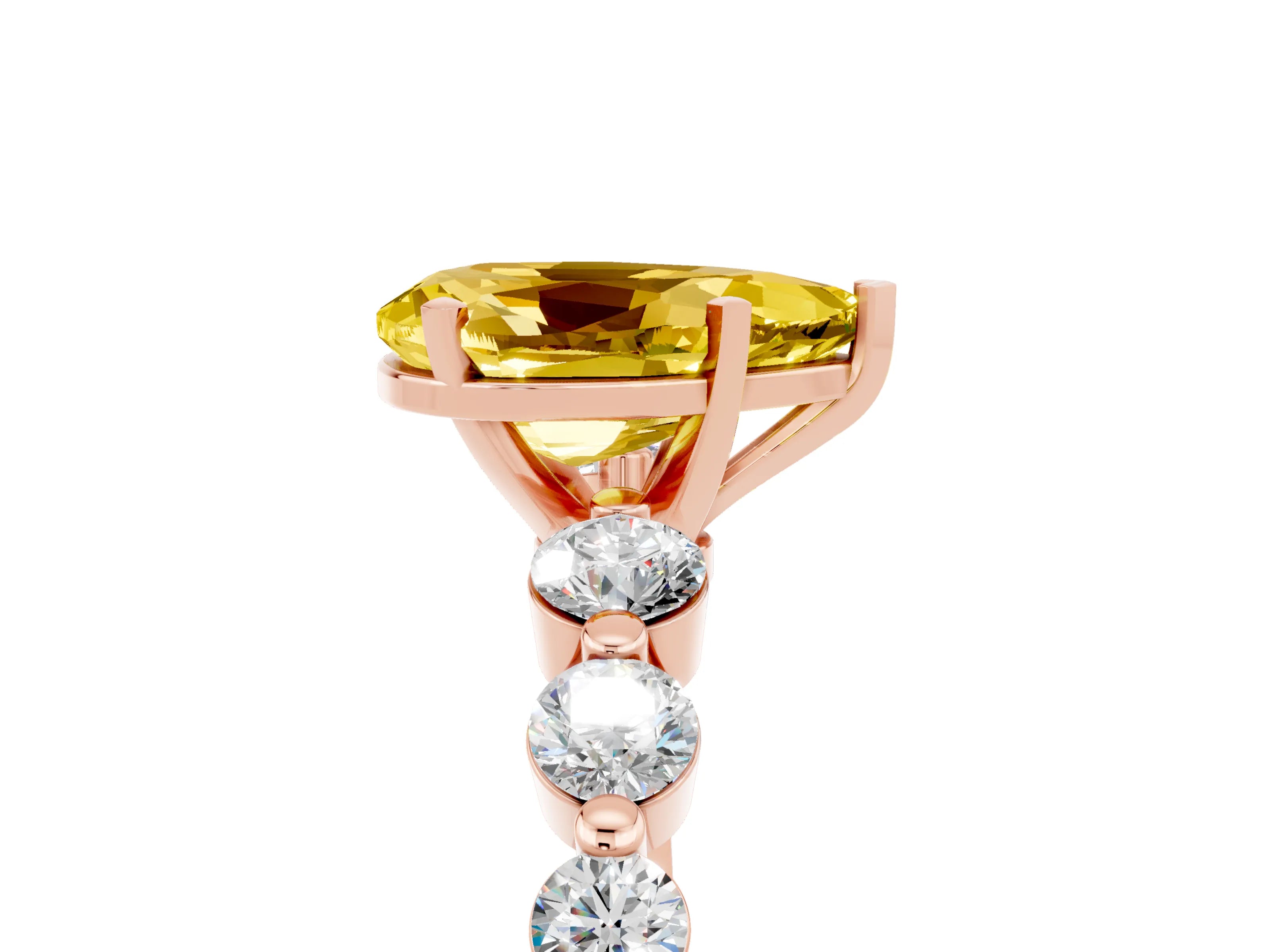 Rose gold Pear Cut Solitaire Yellow Sapphire Ring with Pave Band and Four-Prong Setting_29