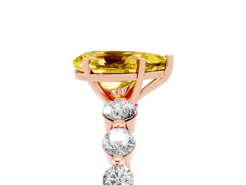 Rose gold Pear Cut Solitaire Yellow Sapphire Ring with Pave Band and Four-Prong Setting_29