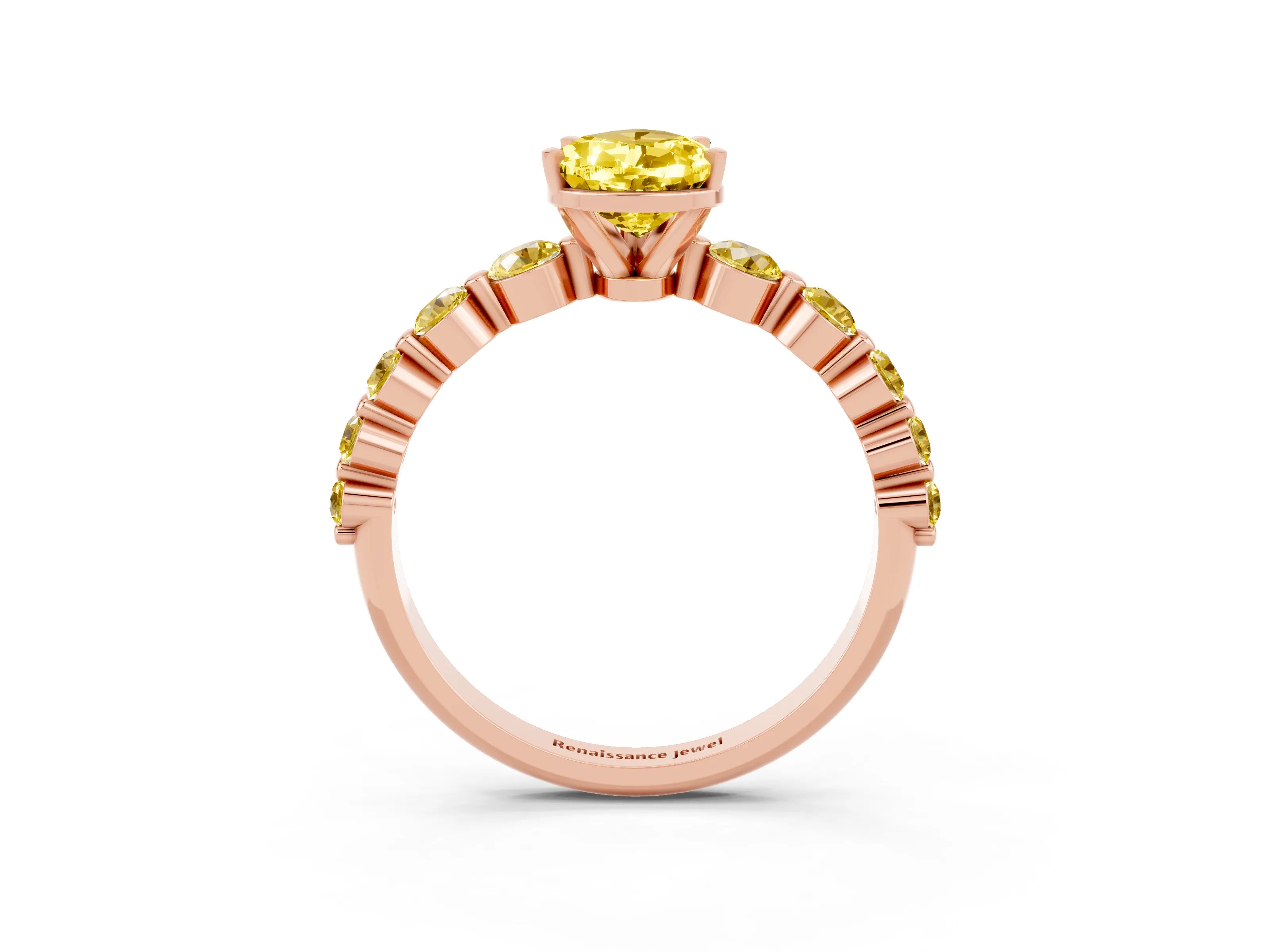 Rose gold Pear Cut Solitaire Yellow Sapphire Ring with Pave Band and Four-Prong Setting_3