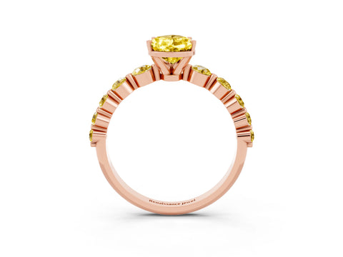 Rose gold Pear Cut Solitaire Yellow Sapphire Ring with Pave Band and Four-Prong Setting_3