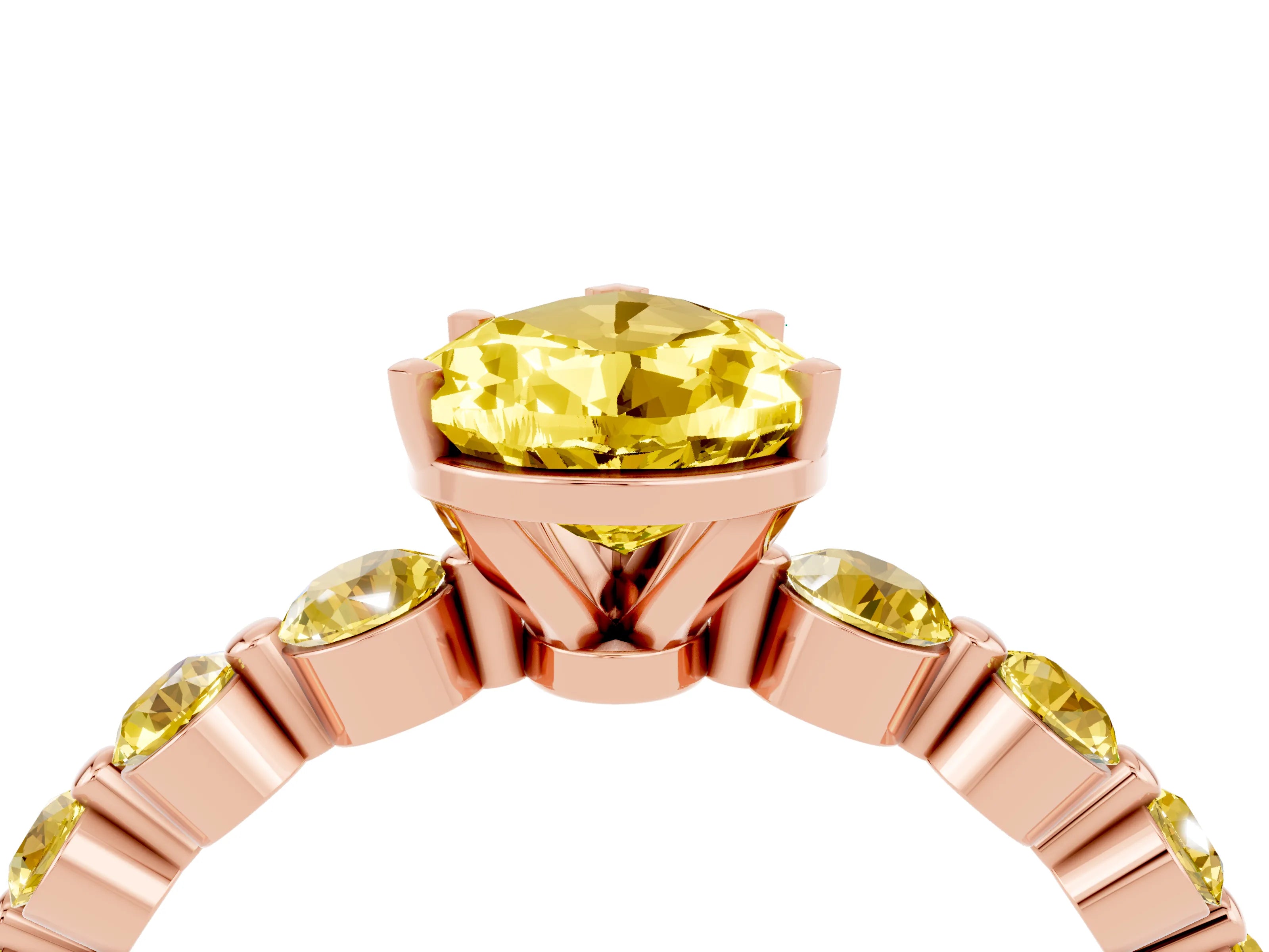 Rose gold Pear Cut Solitaire Yellow Sapphire Ring with Pave Band and Four-Prong Setting_4