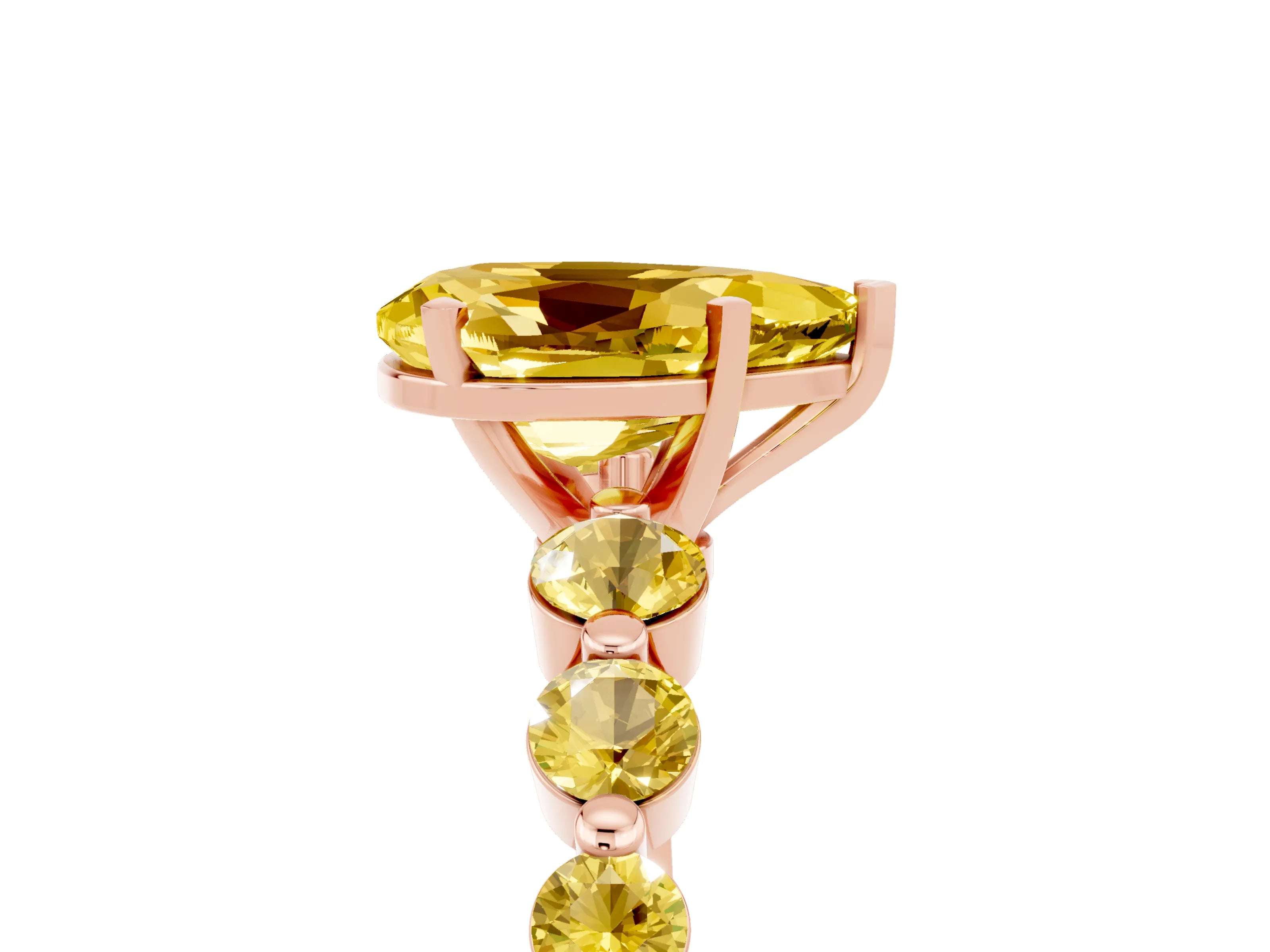 Rose gold Pear Cut Solitaire Yellow Sapphire Ring with Pave Band and Four-Prong Setting_5