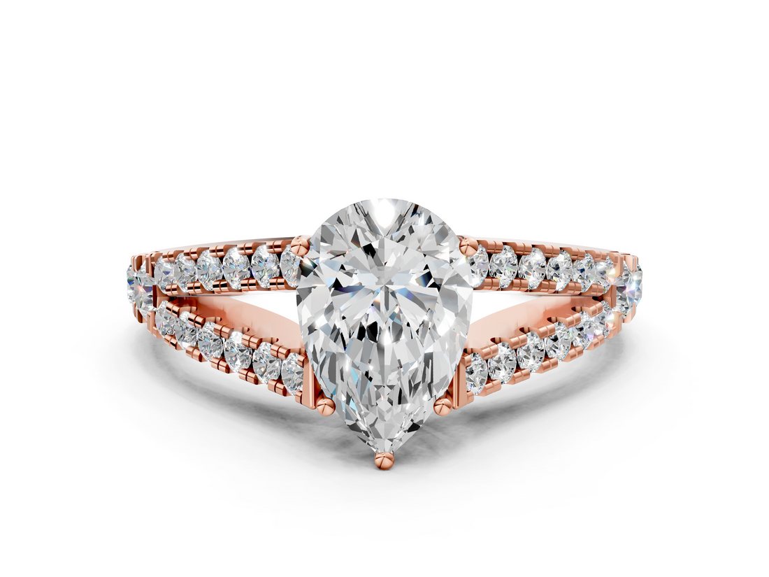 Rose gold Pear Cut Split Shank Pave Diamond Engagement Ring with Four-Prong Setting_28