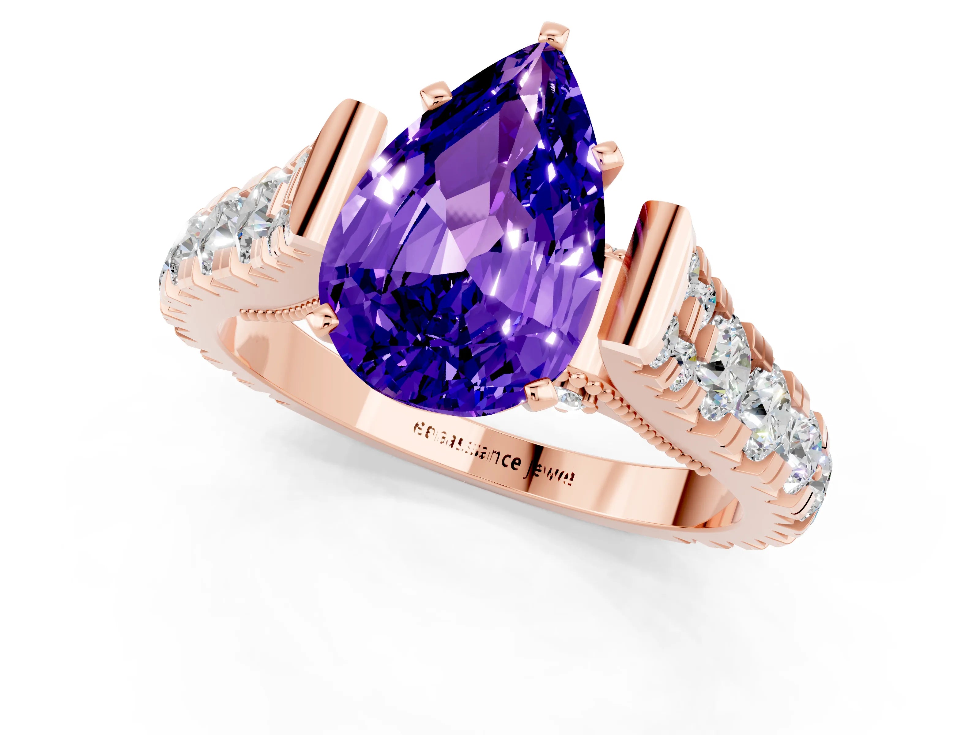 Rose gold Pear Cut Tanzanite Classic Solitaire Ring with Pavé Band and Four-Prong Setting_1