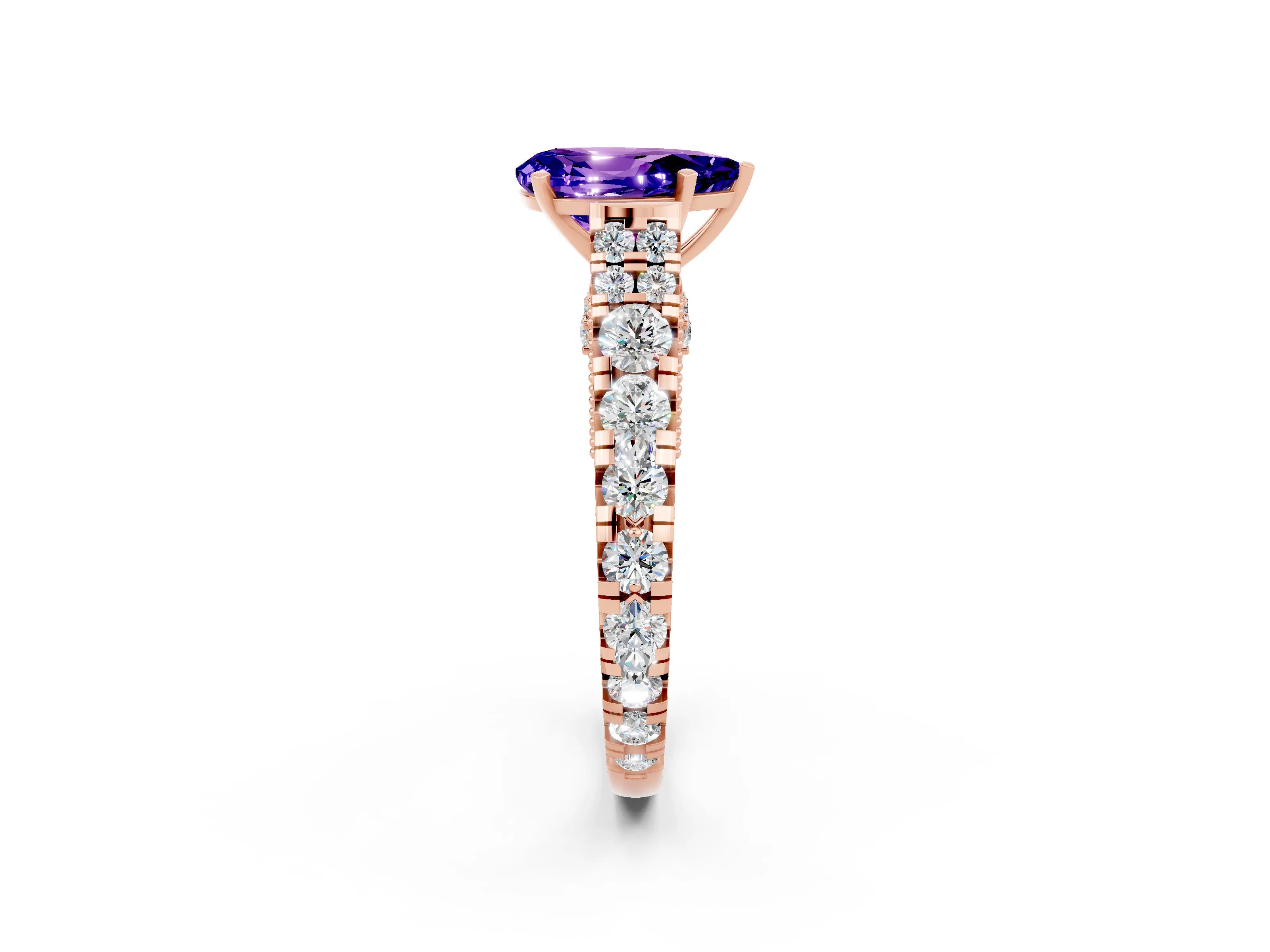 Rose gold Pear Cut Tanzanite Classic Solitaire Ring with Pavé Band and Four-Prong Setting_2