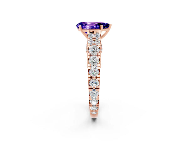 Rose gold Pear Cut Tanzanite Classic Solitaire Ring with Pavé Band and Four-Prong Setting