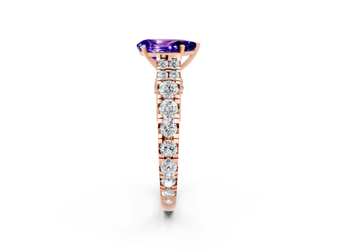 Rose gold Pear Cut Tanzanite Classic Solitaire Ring with Pavé Band and Four-Prong Setting_2