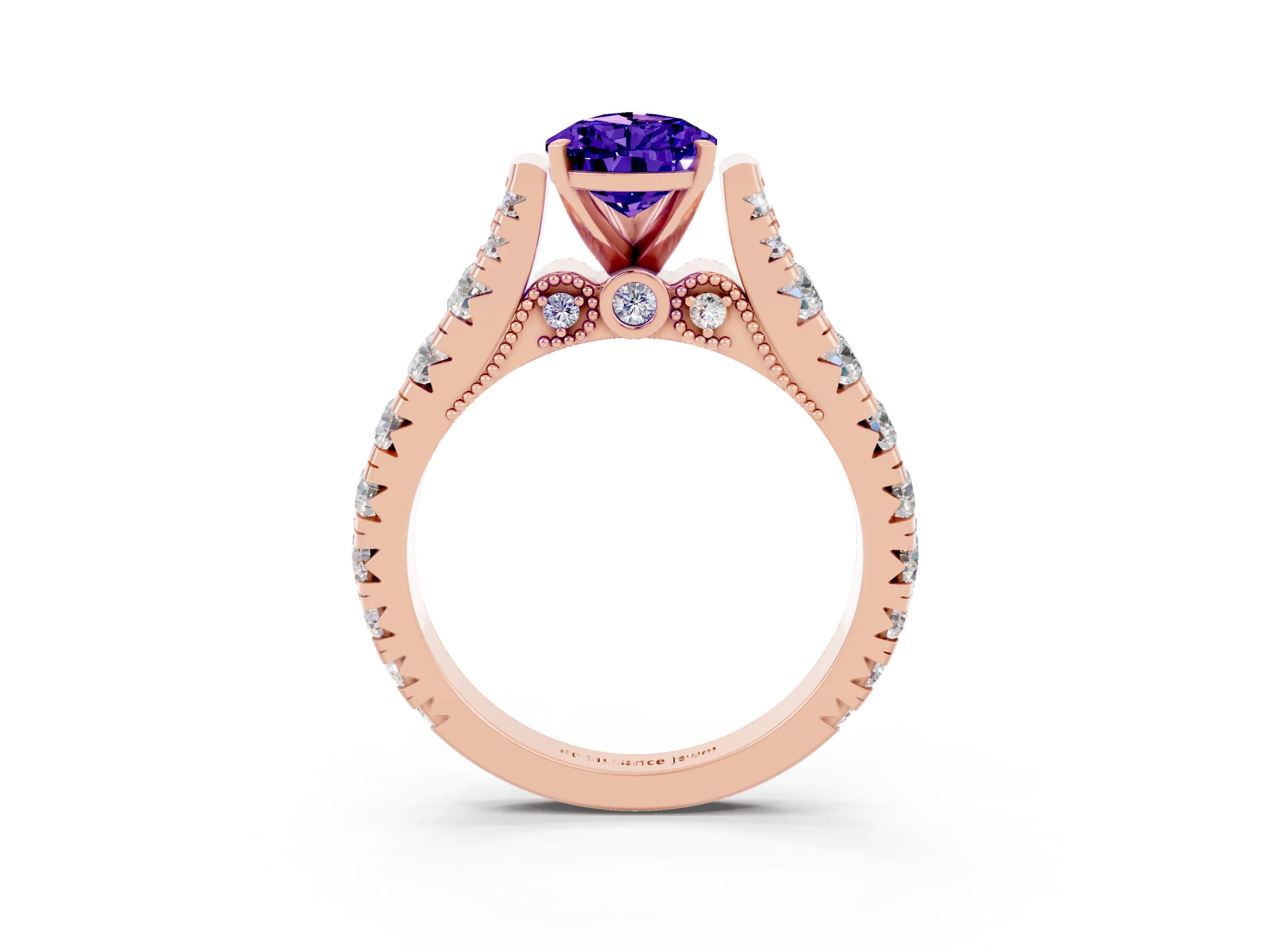 Rose gold Pear Cut Tanzanite Classic Solitaire Ring with Pavé Band and Four-Prong Setting_3