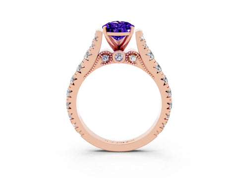Rose gold Pear Cut Tanzanite Classic Solitaire Ring with Pavé Band and Four-Prong Setting_3