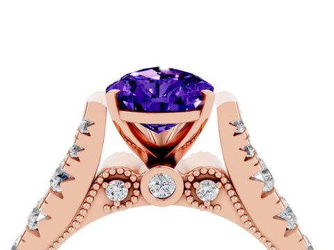 Rose gold Pear Cut Tanzanite Classic Solitaire Ring with Pavé Band and Four-Prong Setting_4