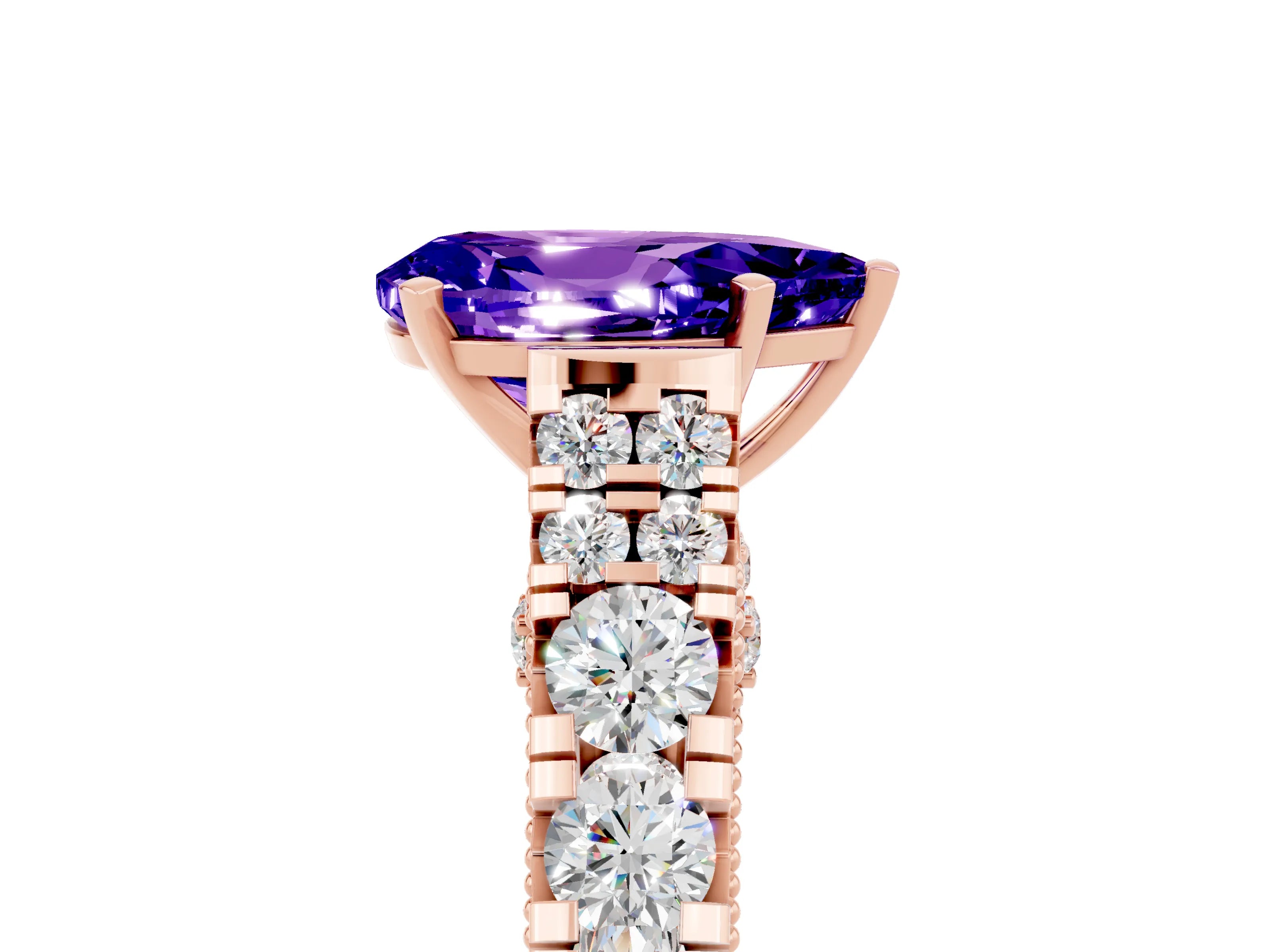 Rose gold Pear Cut Tanzanite Classic Solitaire Ring with Pavé Band and Four-Prong Setting_5