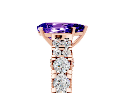 Rose gold Pear Cut Tanzanite Classic Solitaire Ring with Pavé Band and Four-Prong Setting_5