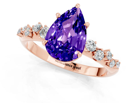 Rose gold Pear Cut Tanzanite Cluster Side Stone Solitaire Ring with Prong Setting_25