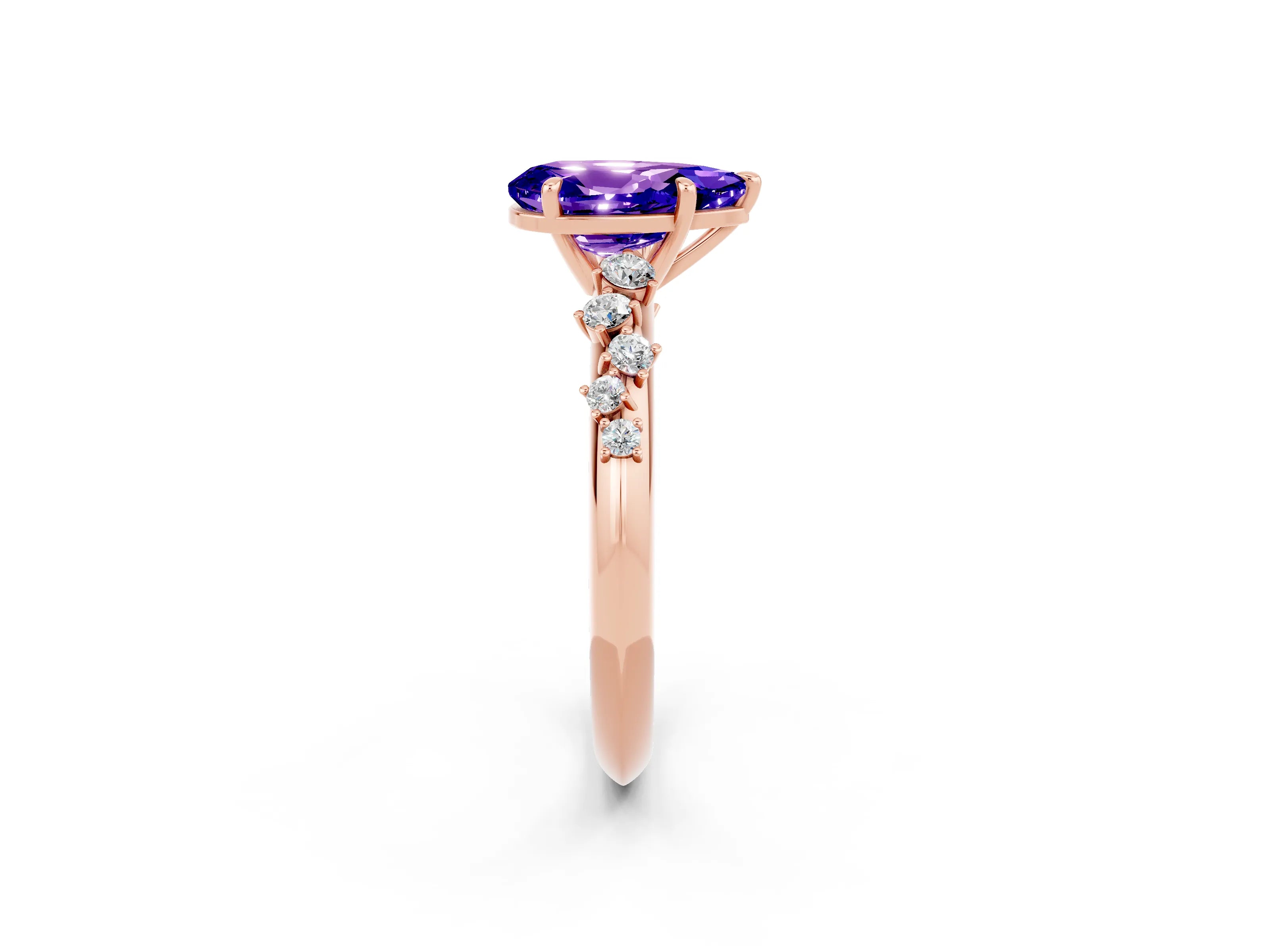 Rose gold Pear Cut Tanzanite Cluster Side Stone Solitaire Ring with Prong Setting_26