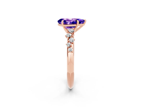 Rose gold Pear Cut Tanzanite Cluster Side Stone Solitaire Ring with Prong Setting