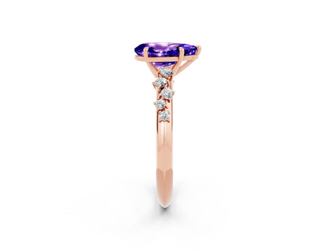Rose gold Pear Cut Tanzanite Cluster Side Stone Solitaire Ring with Prong Setting_26