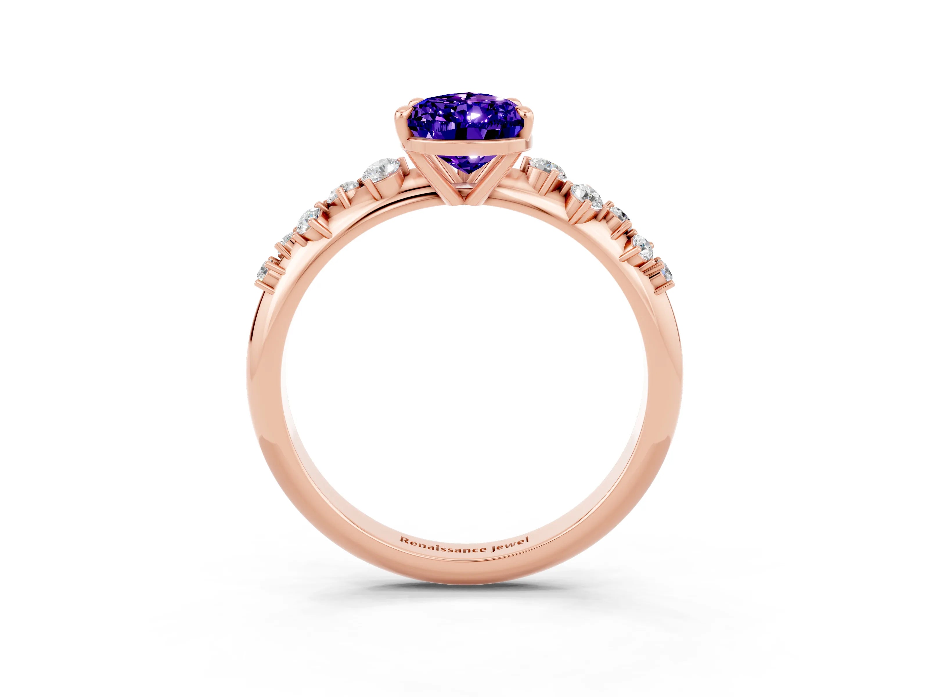 Rose gold Pear Cut Tanzanite Cluster Side Stone Solitaire Ring with Prong Setting_27