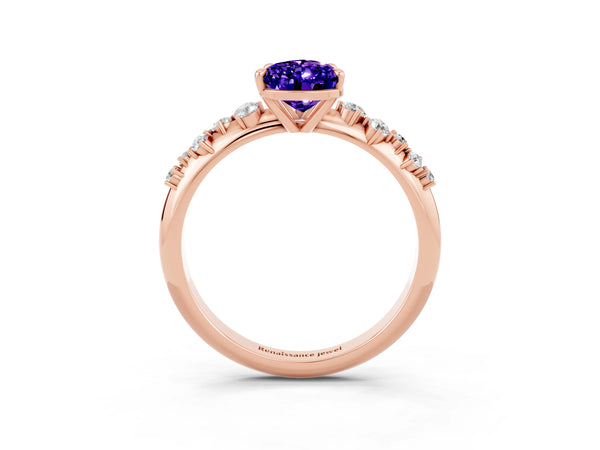 Rose gold Pear Cut Tanzanite Cluster Side Stone Solitaire Ring with Prong Setting