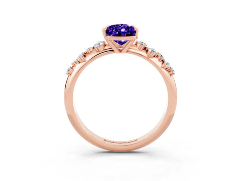Rose gold Pear Cut Tanzanite Cluster Side Stone Solitaire Ring with Prong Setting_27