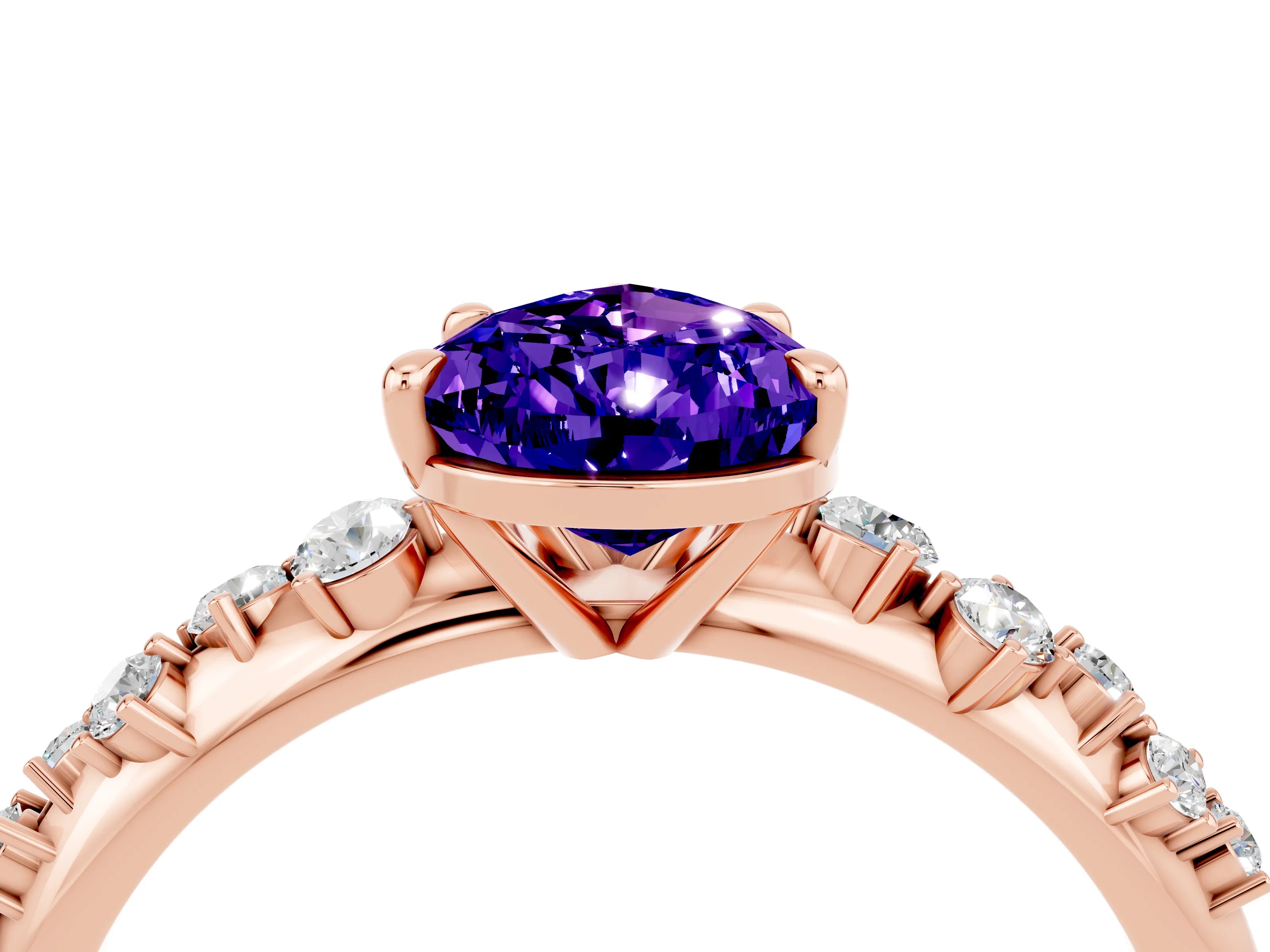 Rose gold Pear Cut Tanzanite Cluster Side Stone Solitaire Ring with Prong Setting_28
