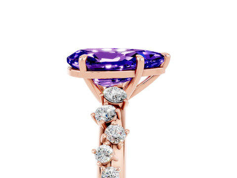 Rose gold Pear Cut Tanzanite Cluster Side Stone Solitaire Ring with Prong Setting_29