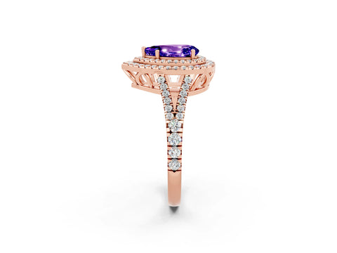 Rose gold Pear Cut Tanzanite Double Halo Ring with Pavé Band and Prong Setting_26