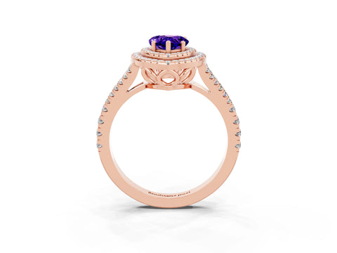 Rose gold Pear Cut Tanzanite Double Halo Ring with Pavé Band and Prong Setting_27