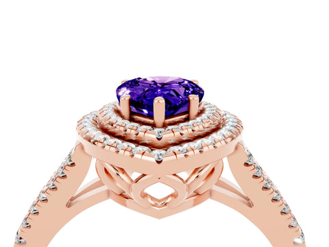 Rose gold Pear Cut Tanzanite Double Halo Ring with Pavé Band and Prong Setting_28