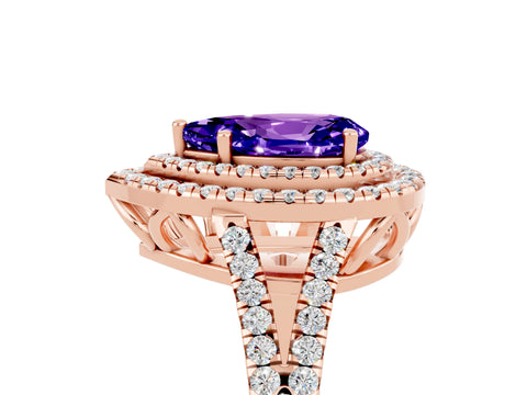 Rose gold Pear Cut Tanzanite Double Halo Ring with Pavé Band and Prong Setting_29