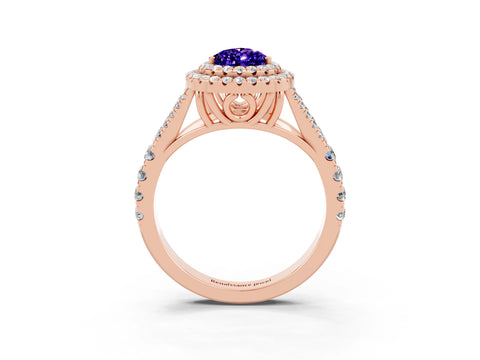 Rose gold Pear Cut Tanzanite Double Halo Ring with Split Shank and Prong Setting_15