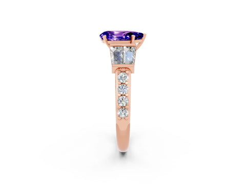 Rose gold Pear Cut Tanzanite Engagement Ring with Baguette Side Stones and Channel Set Band_2