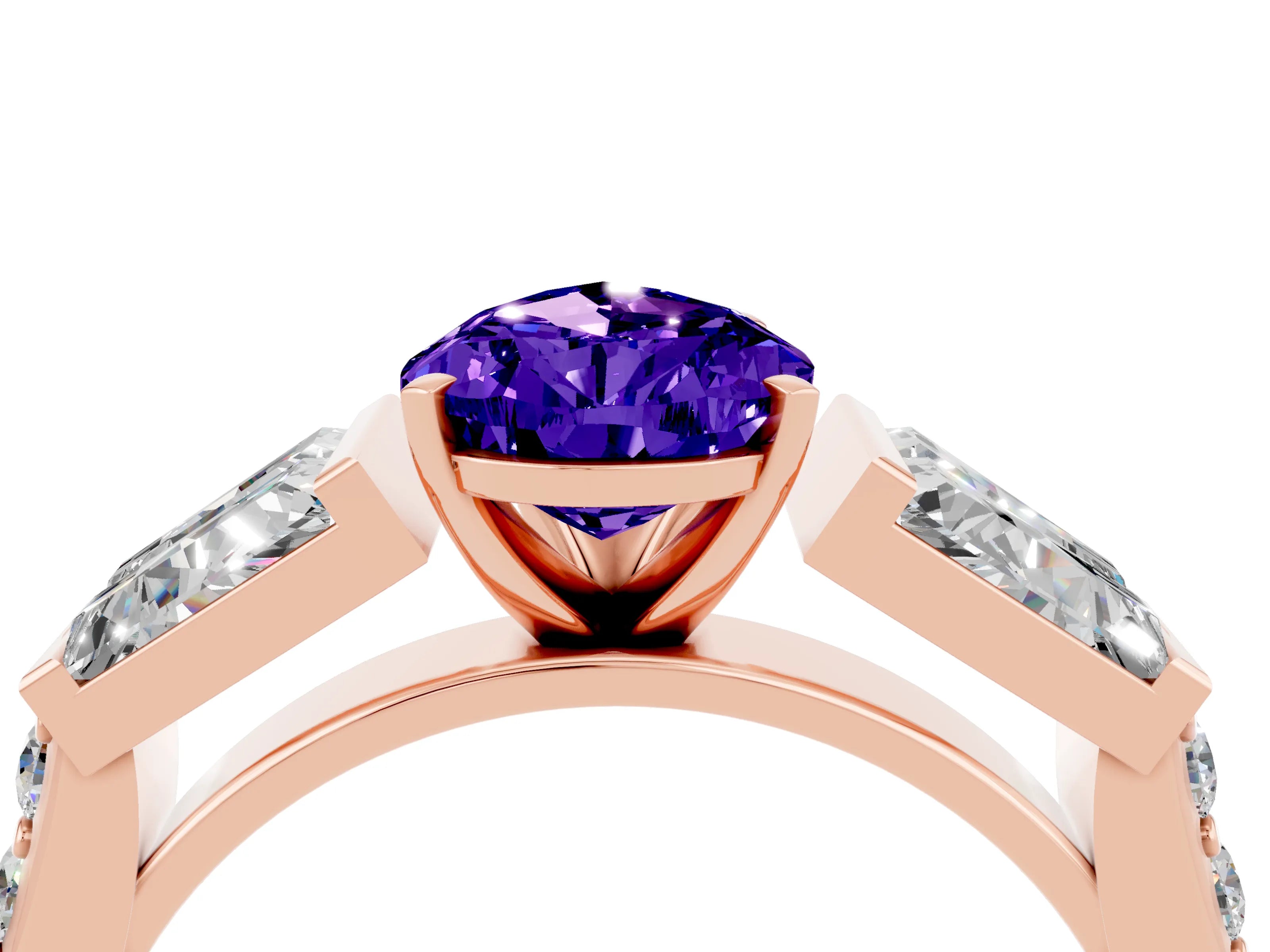 Rose gold Pear Cut Tanzanite Engagement Ring with Baguette Side Stones and Channel Set Band_4