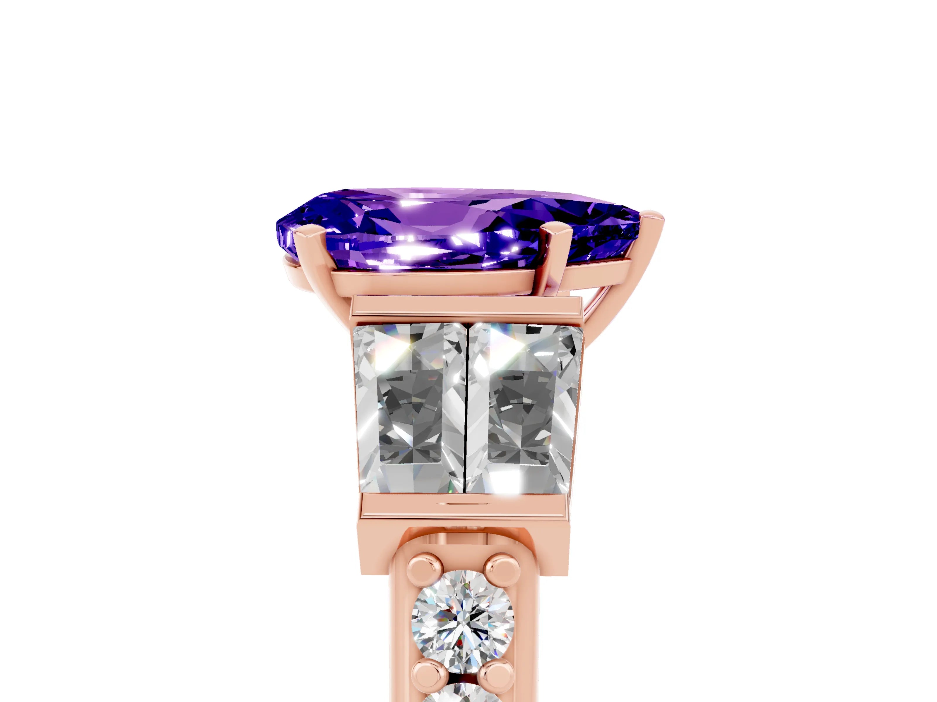 Rose gold Pear Cut Tanzanite Engagement Ring with Baguette Side Stones and Channel Set Band_5