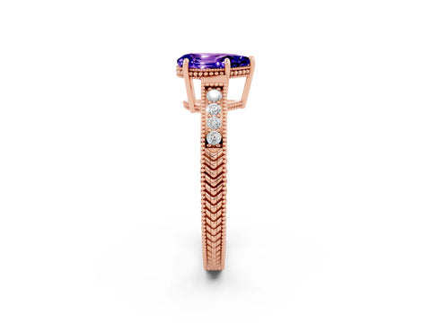 Rose gold Pear Cut Tanzanite Engagement Ring with Milgrain Channel Set Band and Prong Setting_2